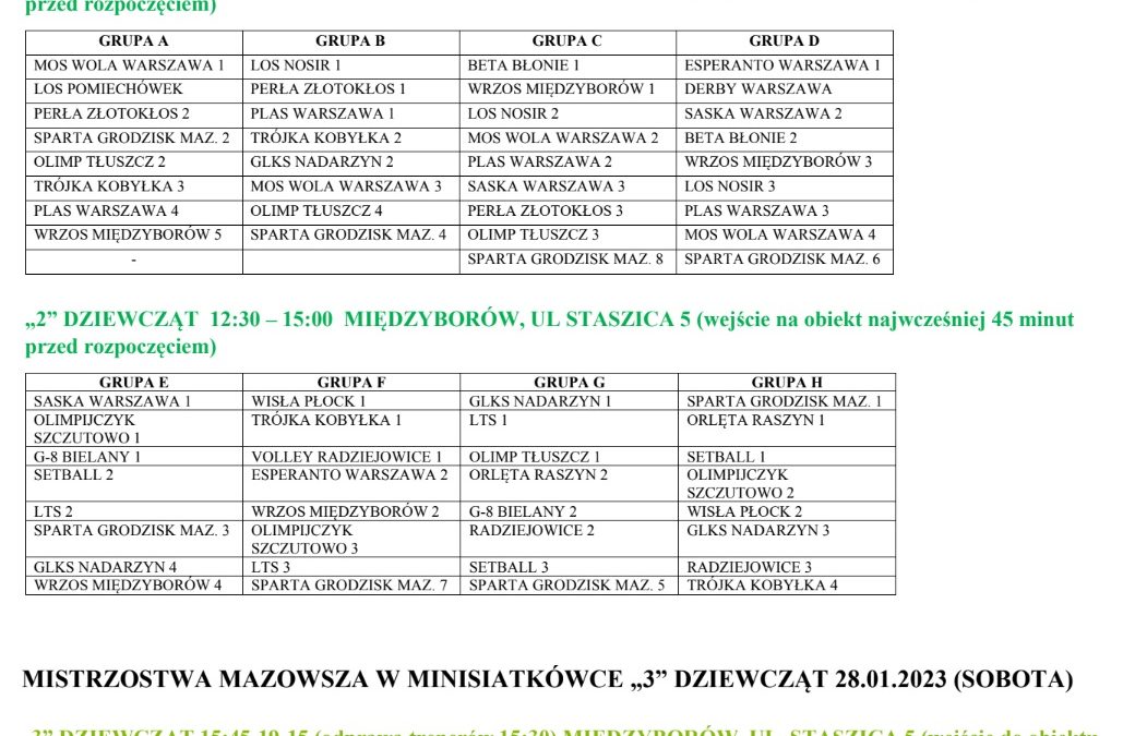 MISTRZOSTW MAZOWSZA w MINISIATKÓWCE – turniej rozstawieniowy „dwójki” i „trójki”
