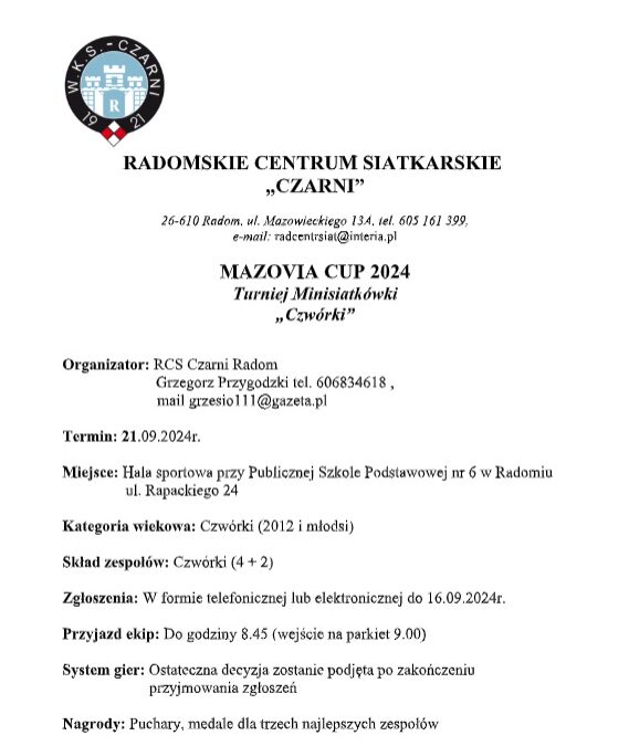 Turniej Minisiatkówki „Czwórki” ch w Radomiu MAZOVIA CUP 2024