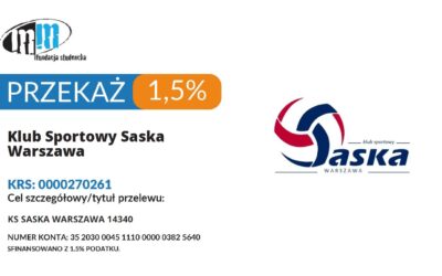 Przekaż 1,5% podatku na działalność KS Saska Warszawa 14340