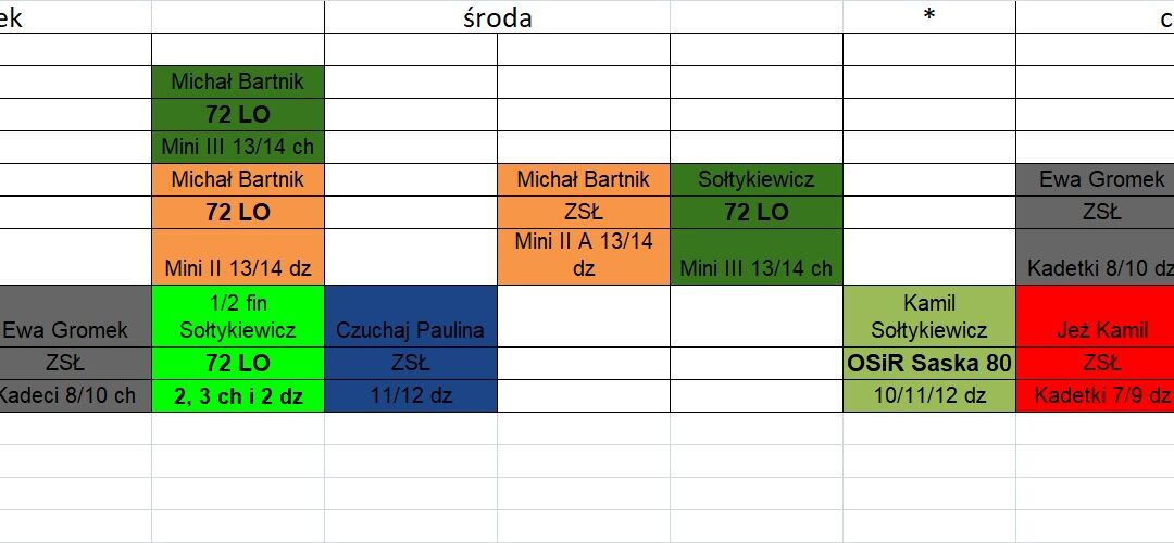 Zmieniony grafik treningów na 5-9 maja – egzaminy maturalne!