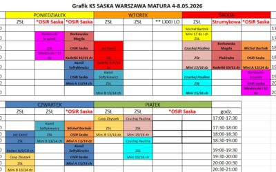 NOWY GRAFIK TRENINGÓW na tydzień maturalny 4-8 maja 2026